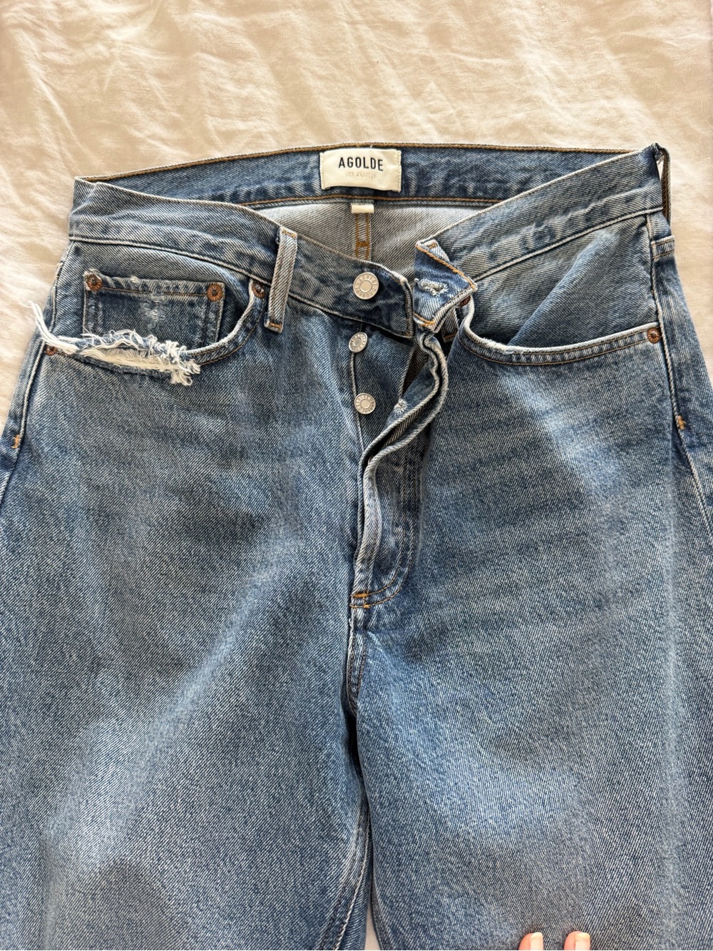 Agolde Straight Leg Button-Fly Jeans in Light Blue Denim
